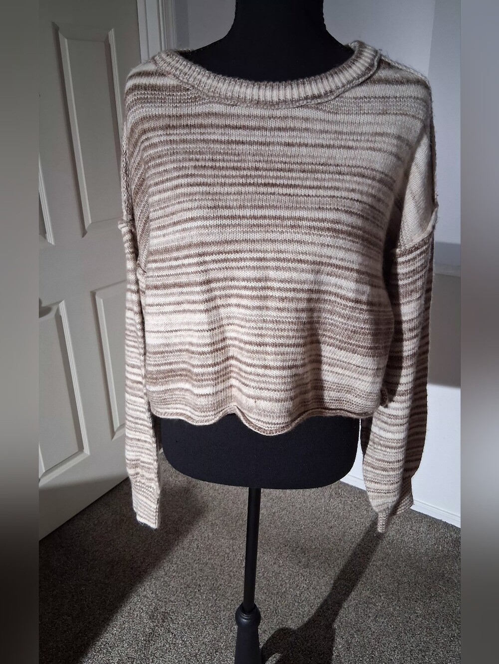 Striped Cream and Brown Cozy Knit Sweater